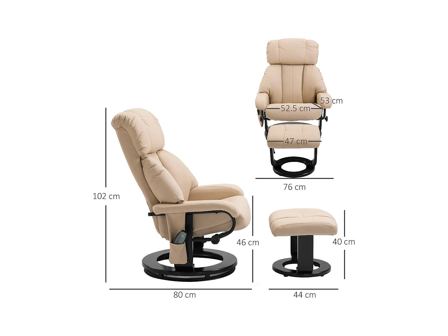 Sillón relax con función masaje, reposapiés, polipiel, beige (76x80x102 cm)