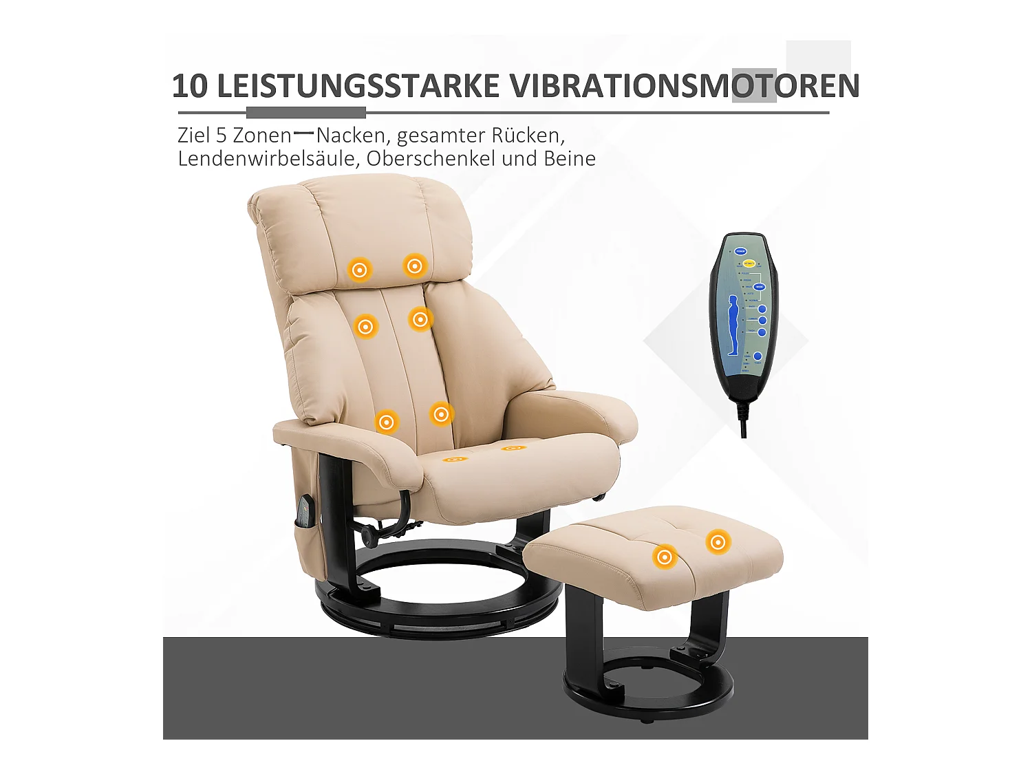 Sillón relax con función masaje, reposapiés, polipiel, beige (76x80x102 cm)