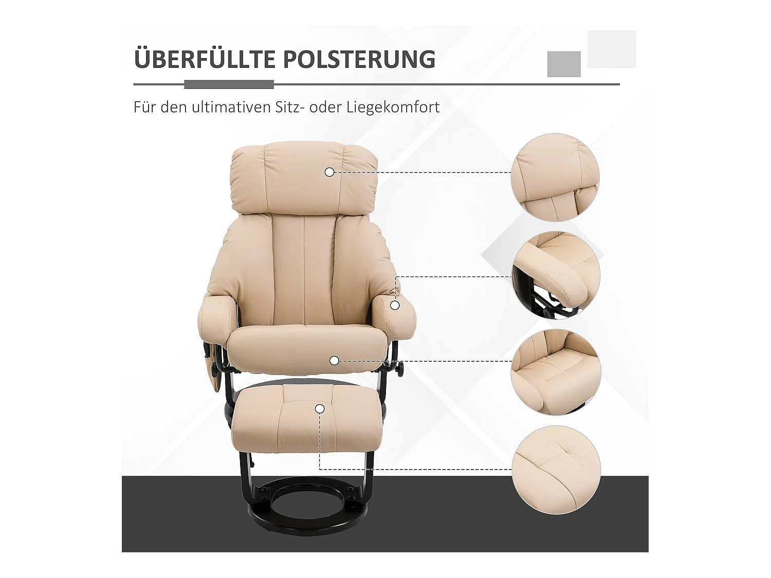 Sillón relax con función masaje, reposapiés, polipiel, beige (76x80x102 cm)