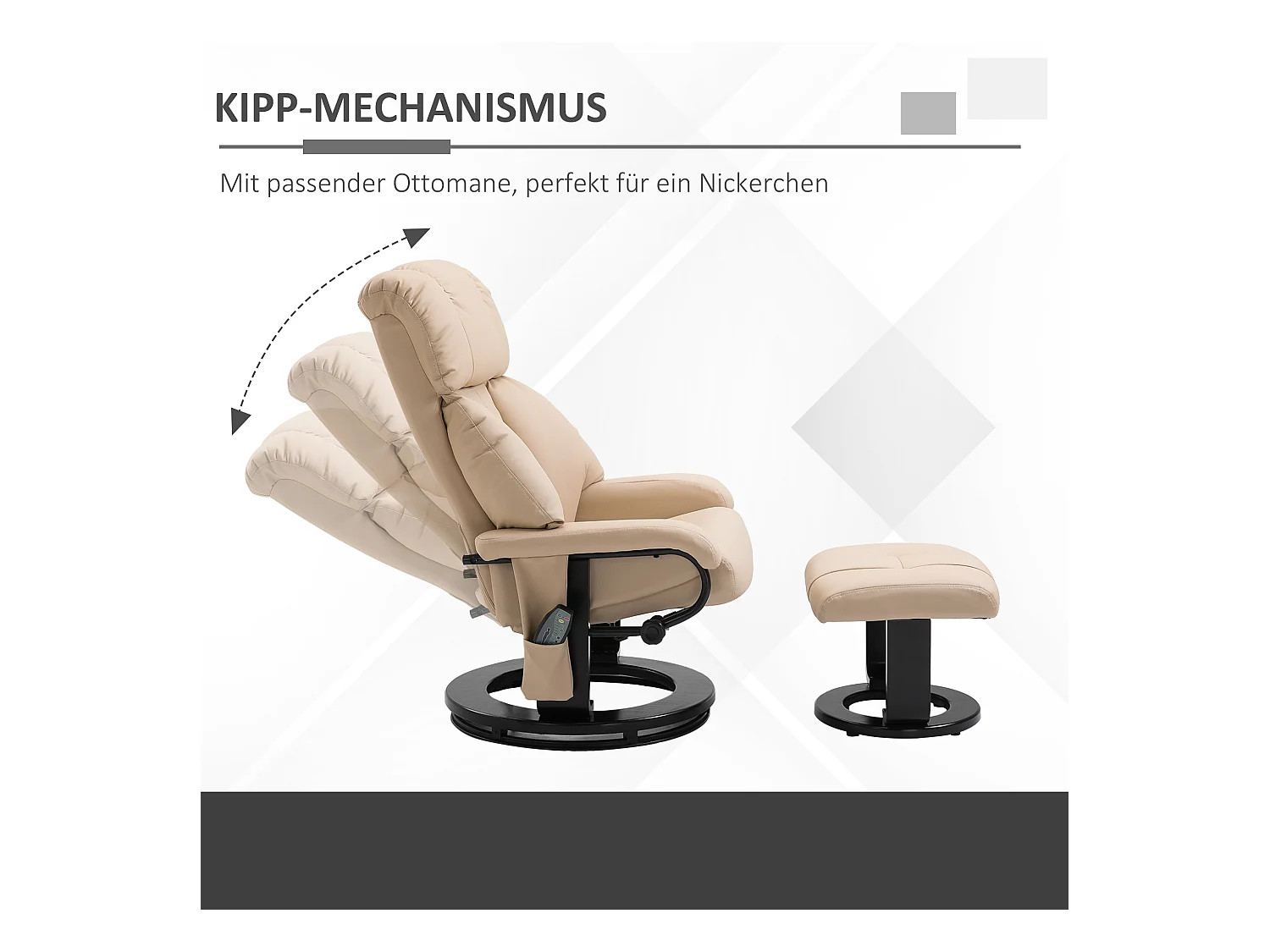 Sillón relax con función masaje, reposapiés, polipiel, beige (76x80x102 cm)