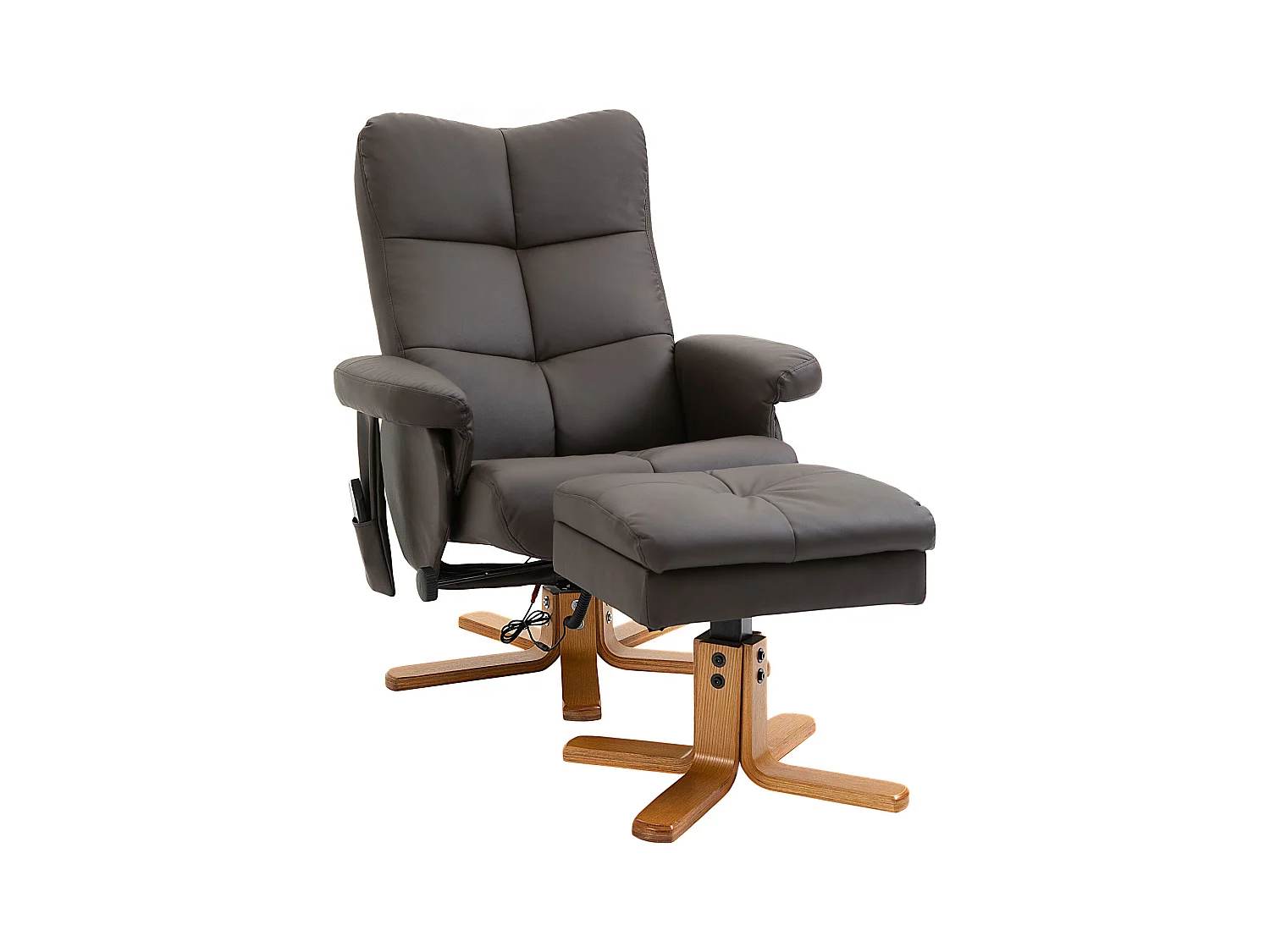 Fauteuil relax avec repose-pieds, fonction massage, 10 points de vibration, simili cuir, marron (80x86x99 cm)