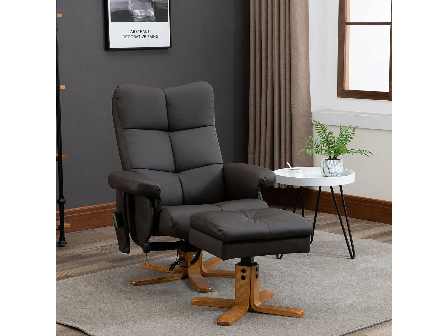 Fauteuil relax avec repose-pieds, fonction massage, 10 points de vibration, simili cuir, marron (80x86x99 cm)
