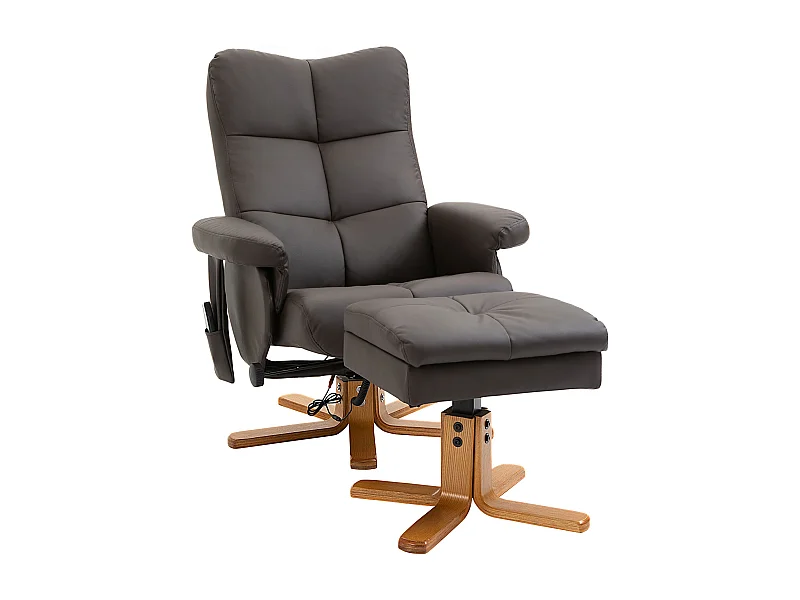 Relaxfauteuil met voetenbank, massagefunctie, 10 trillingspunten, kunstleer, bruin (80x86x99 cm)