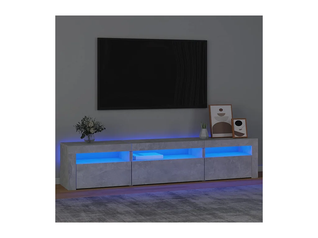 Meuble TV avec lumières LED Gris béton 195x35x40 cm
