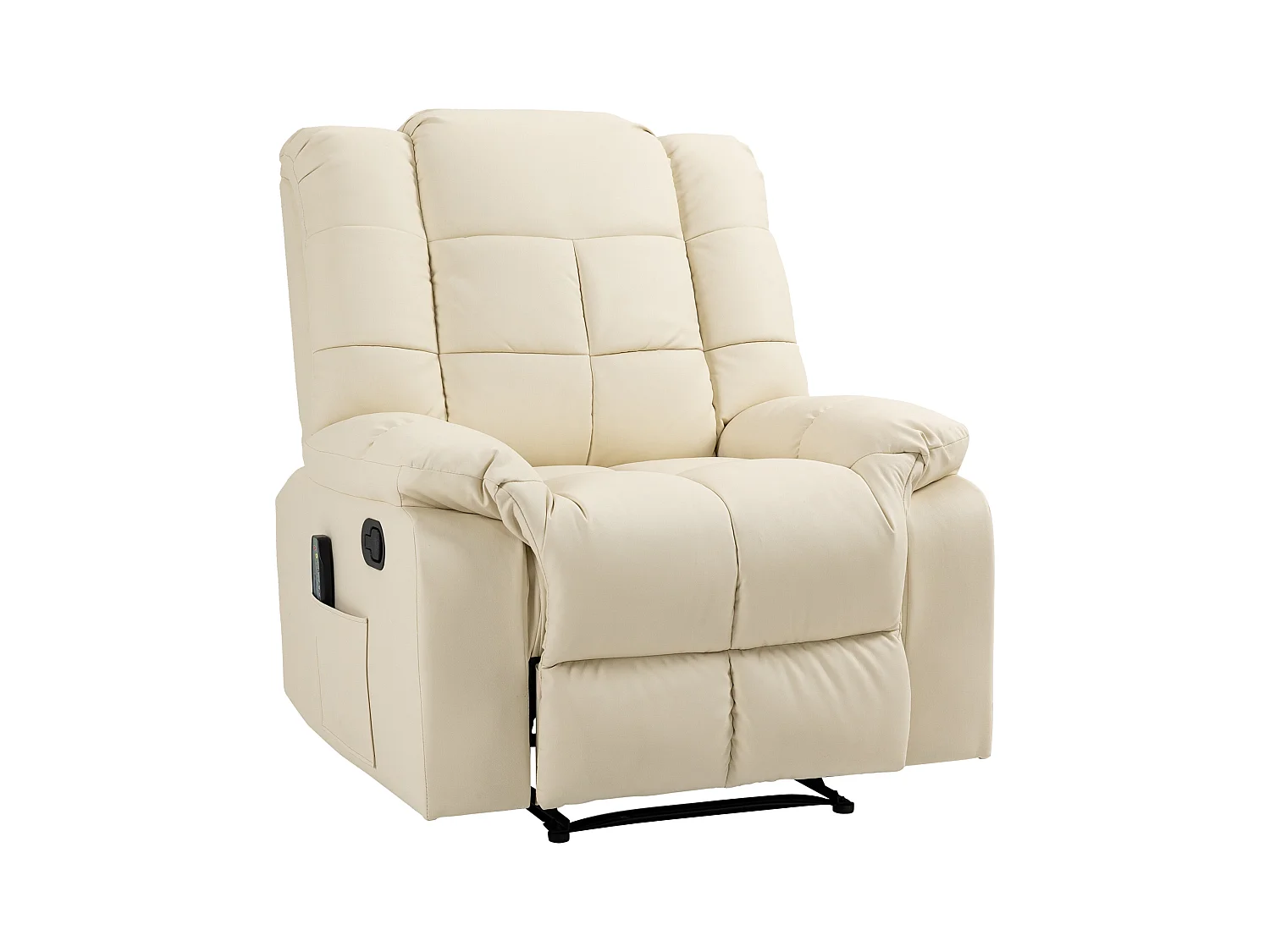 Fauteuil relax électrique avec fonction de massage, similicuir, bois, crème (94x99x99 cm)