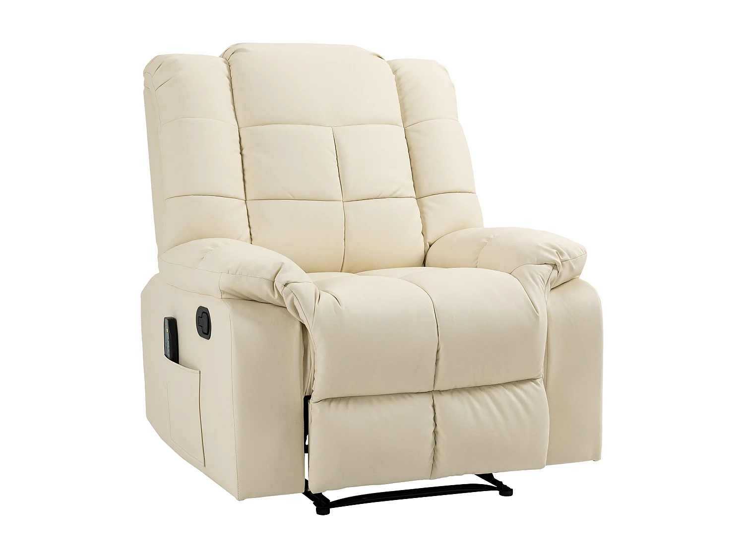Fauteuil relax électrique avec fonction de massage, similicuir, bois, crème (94x99x99 cm)