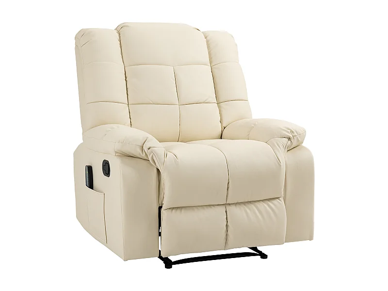 Fauteuil relax électrique avec fonction de massage, similicuir, bois, crème (94x99x99 cm)