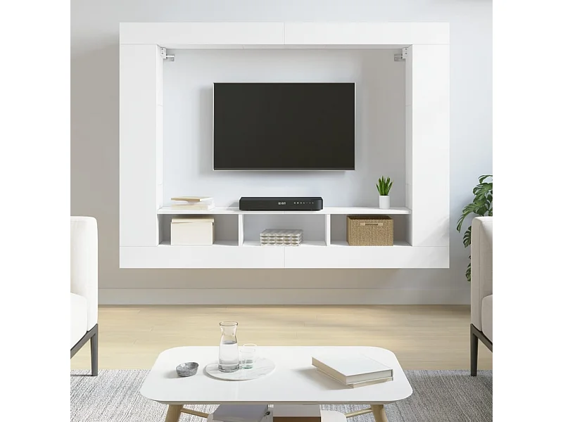 Mueble de TV blanco 152x22x113 cm madera contrachapada