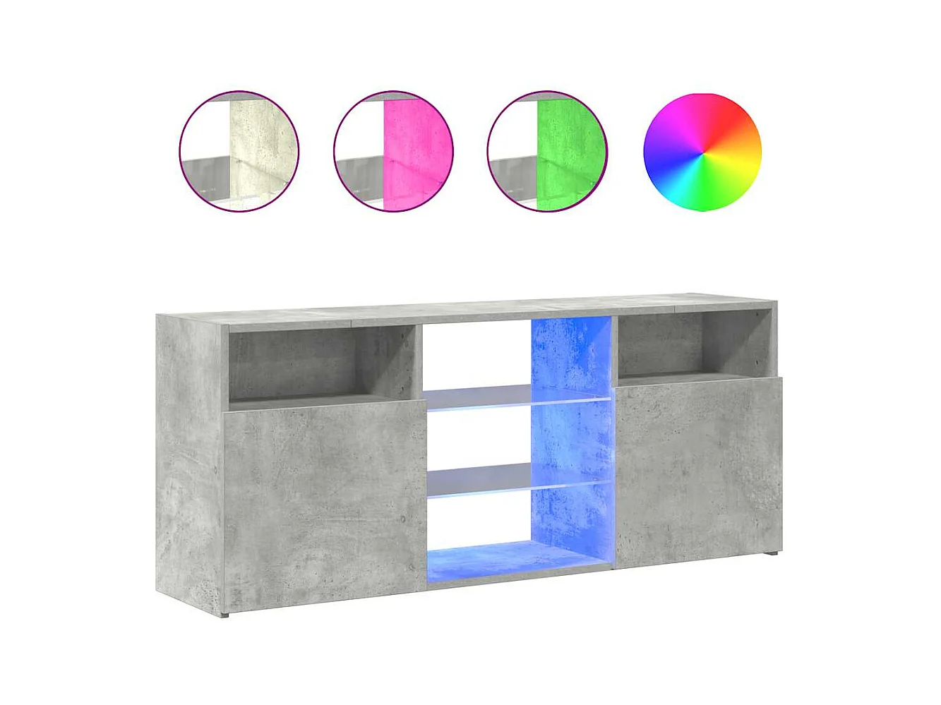 Meuble TV avec lumières LED gris béton 120x30x50 cm