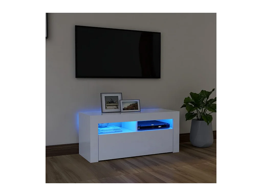 Meuble TV avec lumières LED blanc 90x35x40 cm