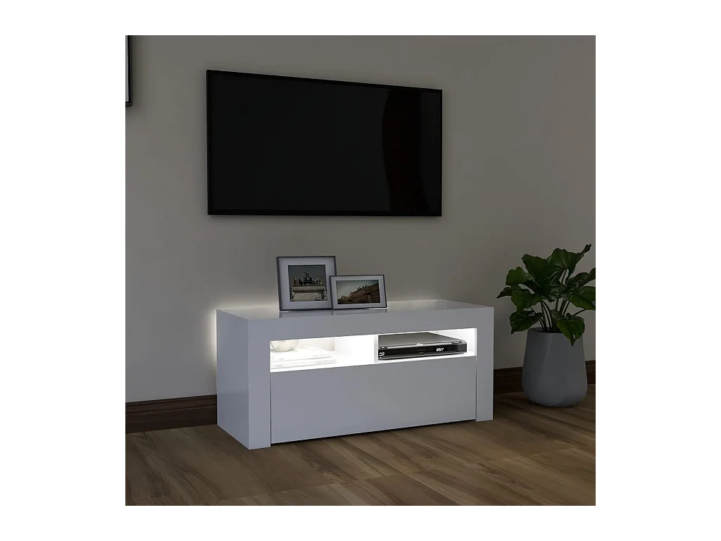 Meuble TV avec lumières LED blanc 90x35x40 cm