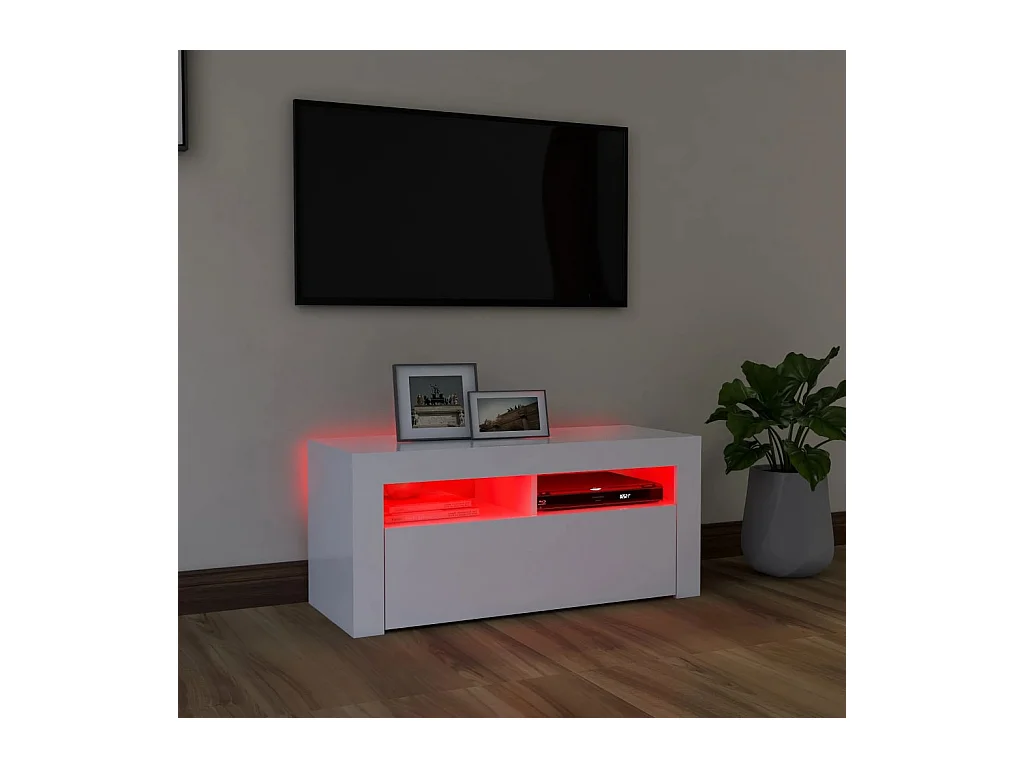 Meuble TV avec lumières LED blanc 90x35x40 cm