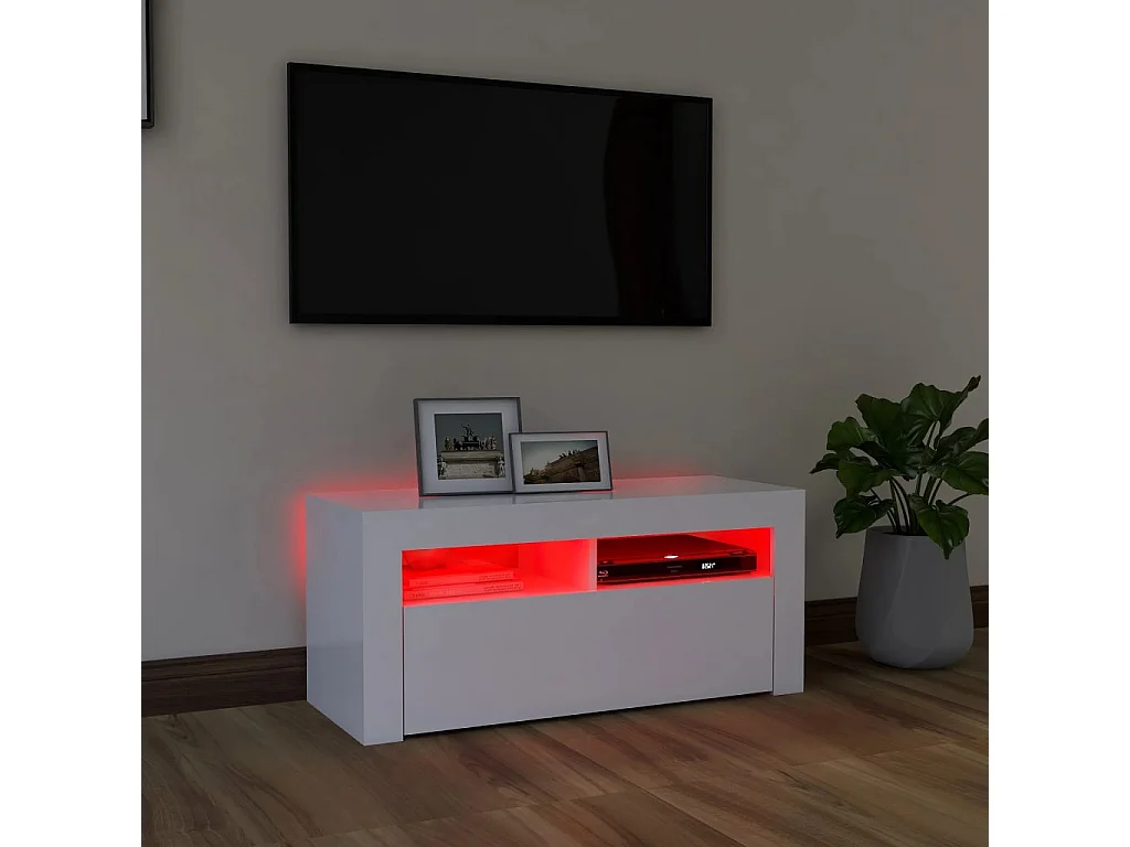 Meuble TV avec lumières LED blanc 90x35x40 cm
