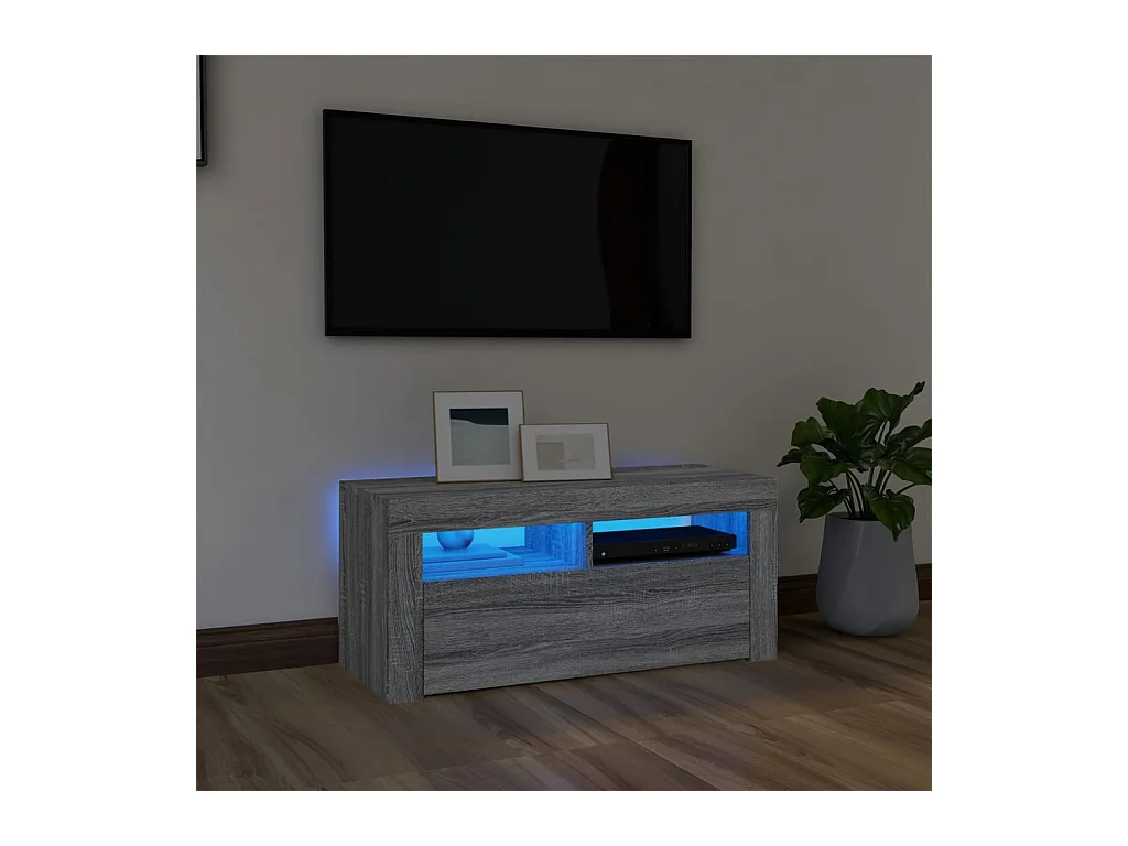 Mobile TV grigio Sonoma con luci LED 90x35x40 cm