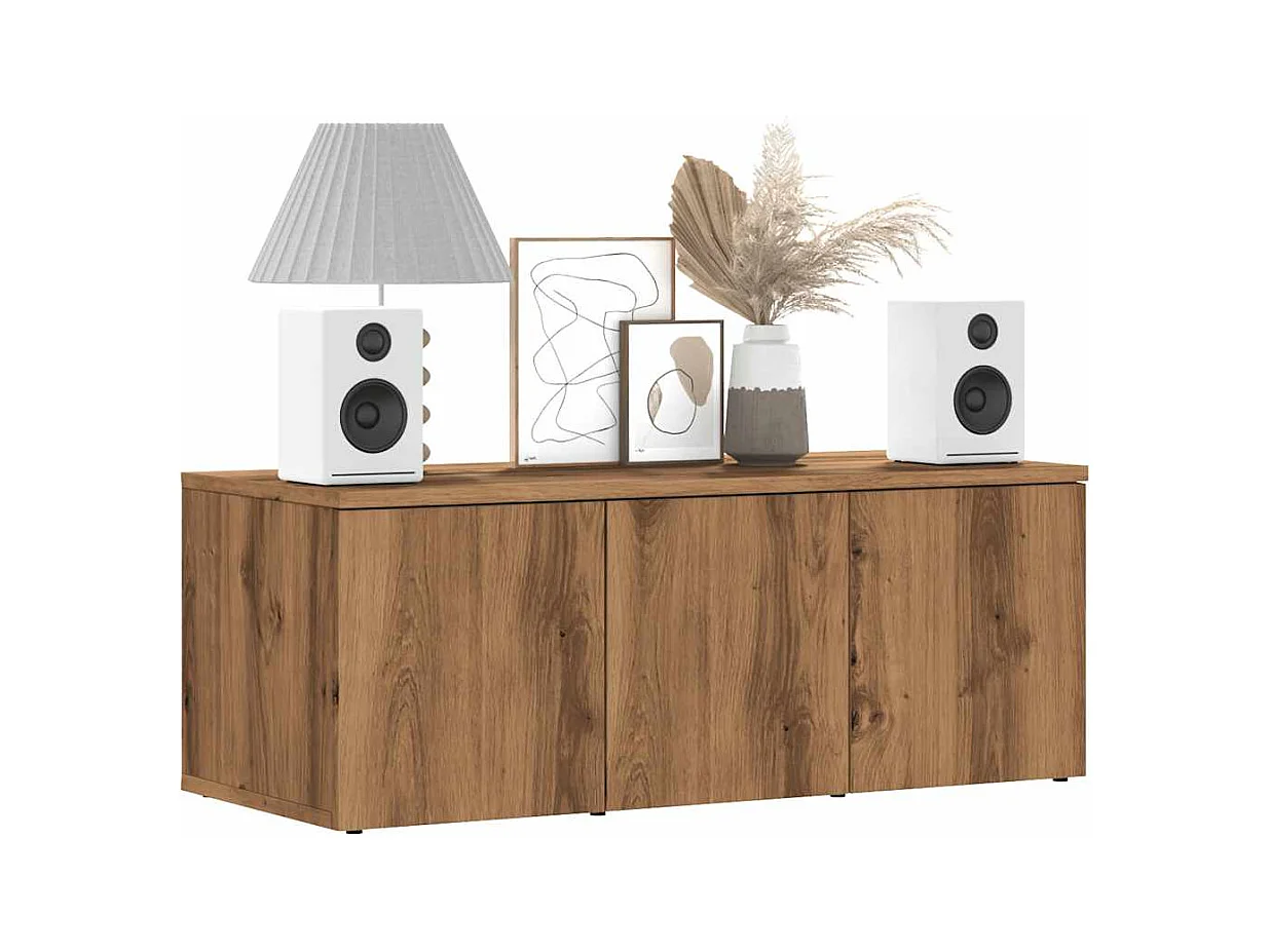Meuble TV chêne artisanal 80x34x30 cm bois d'ingénierie
