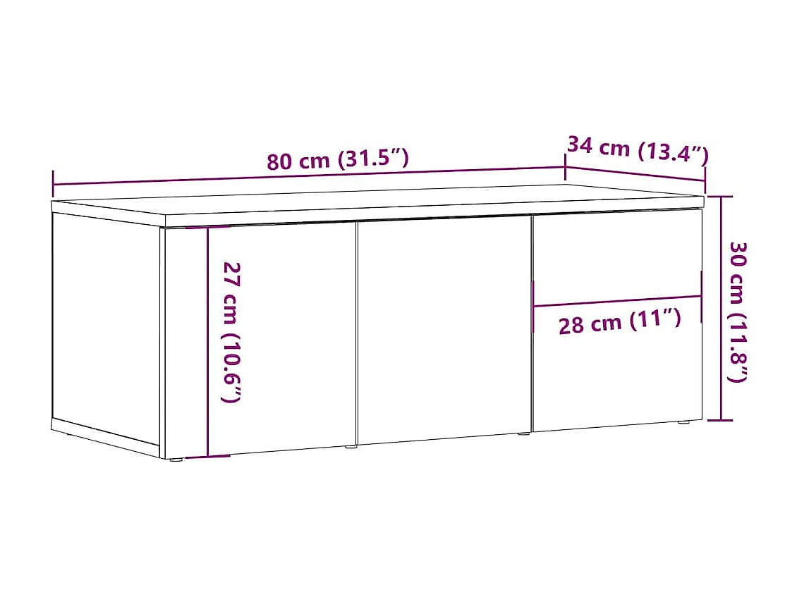 Meuble TV chêne artisanal 80x34x30 cm bois d'ingénierie