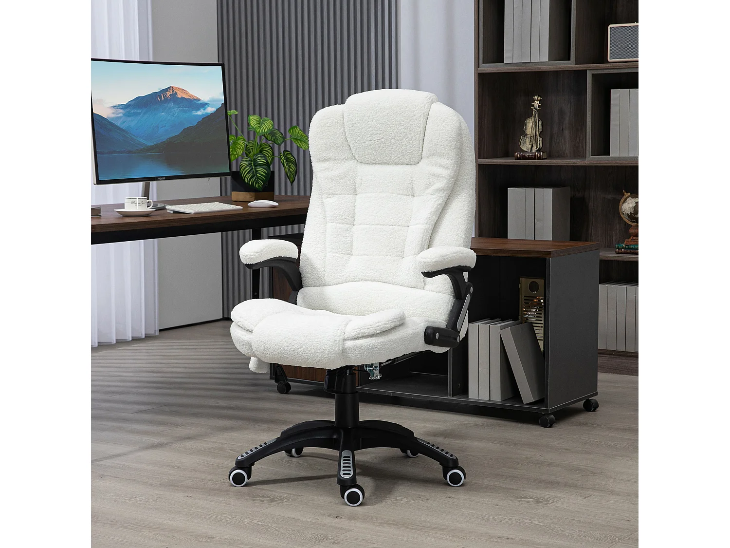 Fauteuil de massage avec fonction d'inclinaison, pivotant 360°, microfibre, blanc (67x74x107-116 cm)