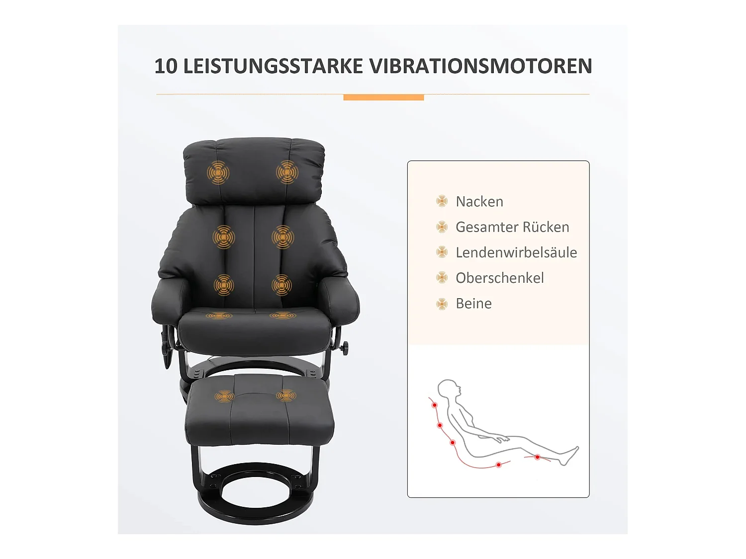 Fauteuil de relaxation avec massage, simili cuir, noir, repose-pieds, (76x80x102 cm)