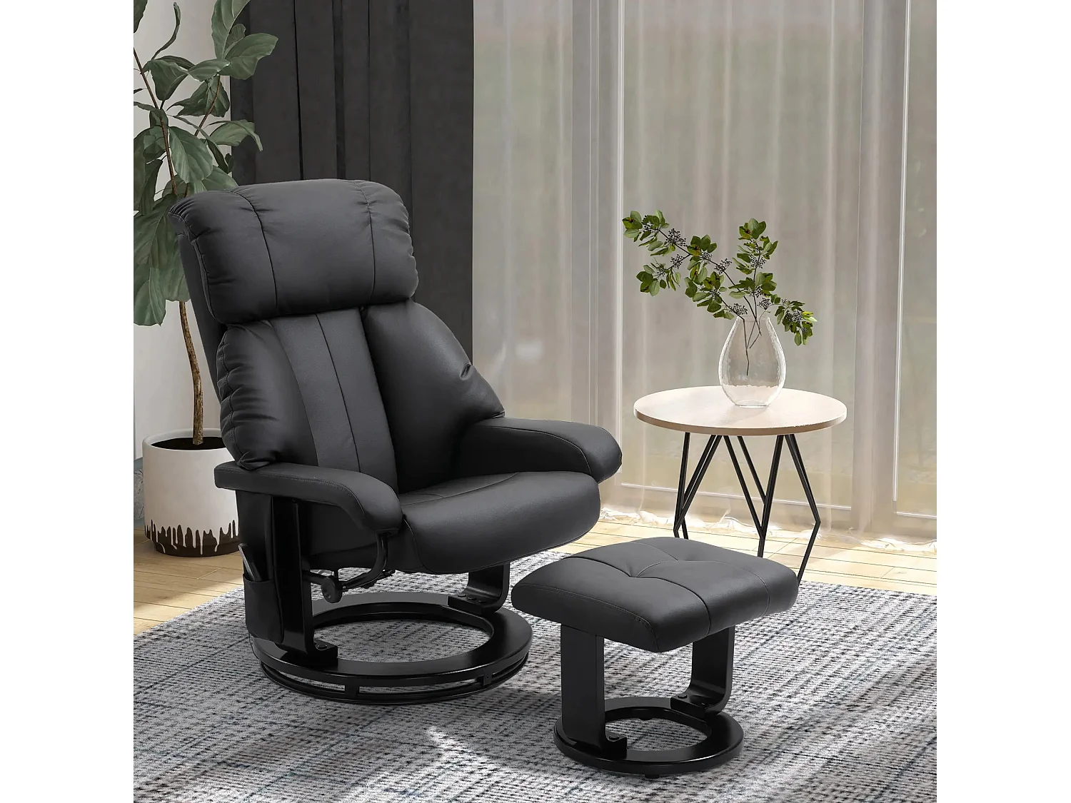 Fauteuil de relaxation avec massage, simili cuir, noir, repose-pieds, (76x80x102 cm)