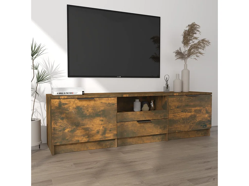 Meuble TV Chêne fumé 140x35x40 cm Bois d'ingénierie