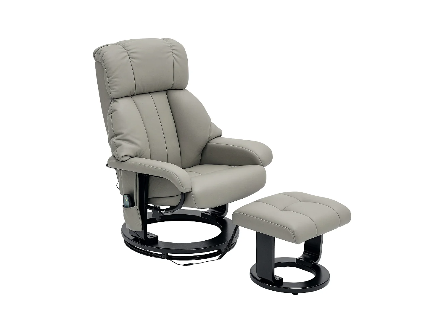 Fauteuil relax avec repose-pieds, fonction de massage, cuir synthétique, gris (76x80x102 cm)