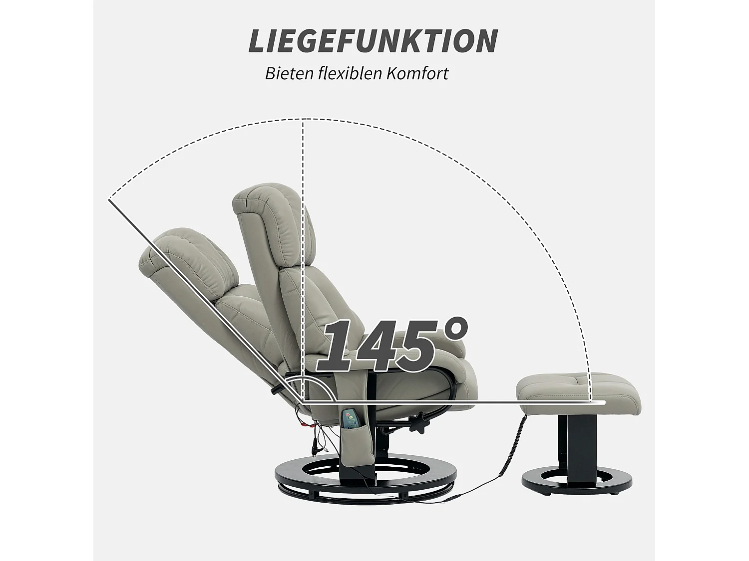 Fauteuil relax avec repose-pieds, fonction de massage, cuir synthétique, gris (76x80x102 cm)