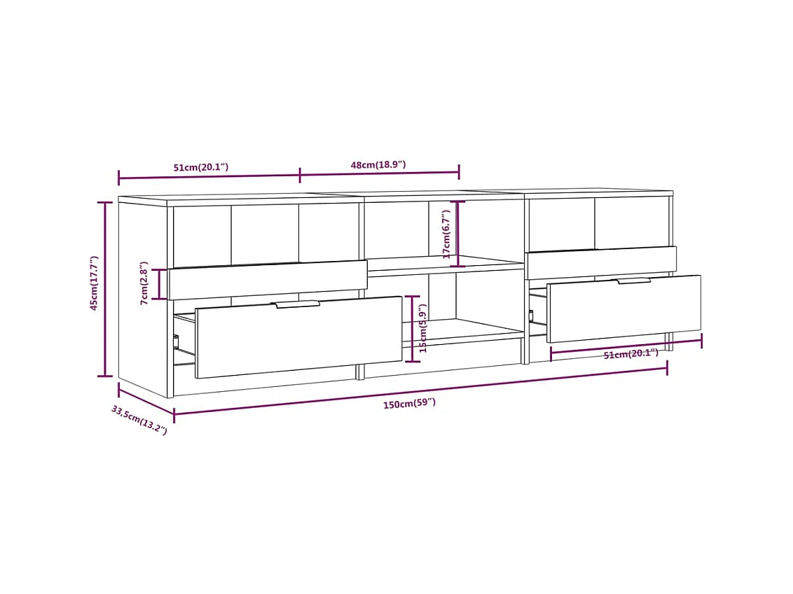Meuble TV Sonoma gris 150x33,5x45 cm Bois d'ingénierie