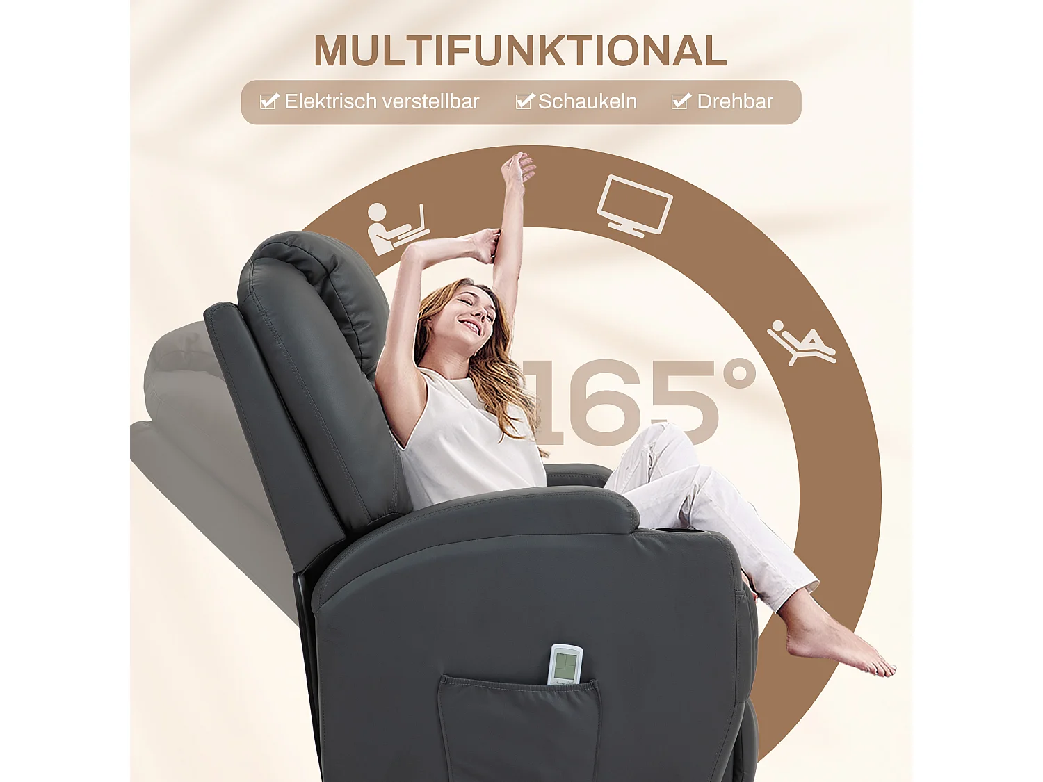 Fauteuil relax avec fonction massage, Cuir synthétique, Noir (82x97x110 cm)