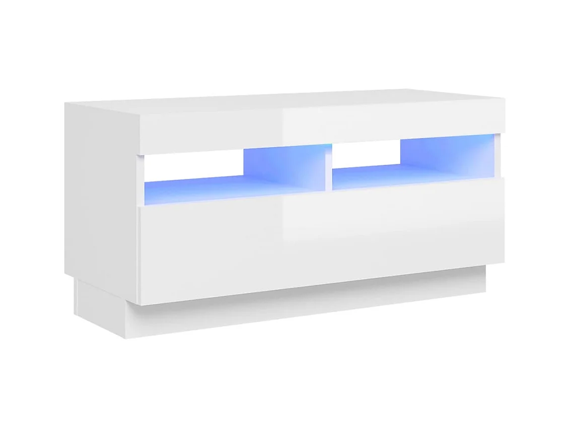 Meuble TV avec lumières LED blanc brillant 80x35x40 cm