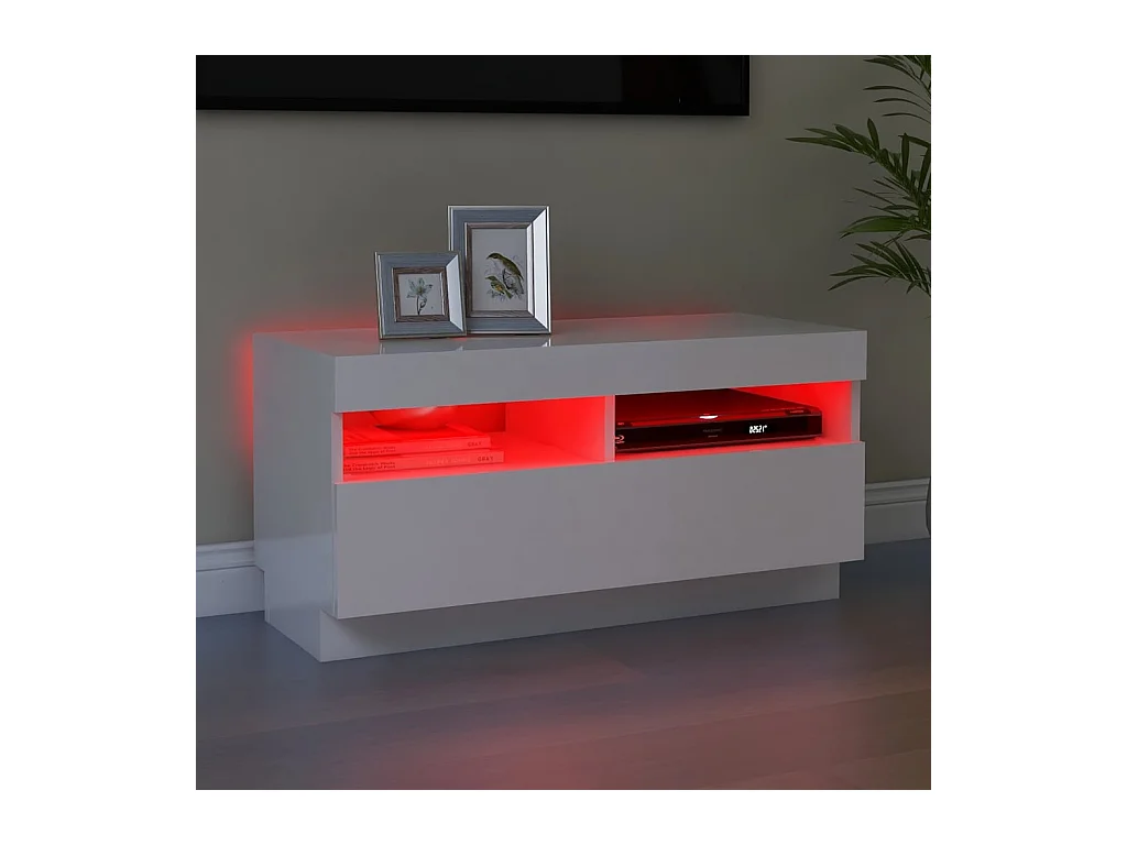 Meuble TV avec lumières LED blanc brillant 80x35x40 cm