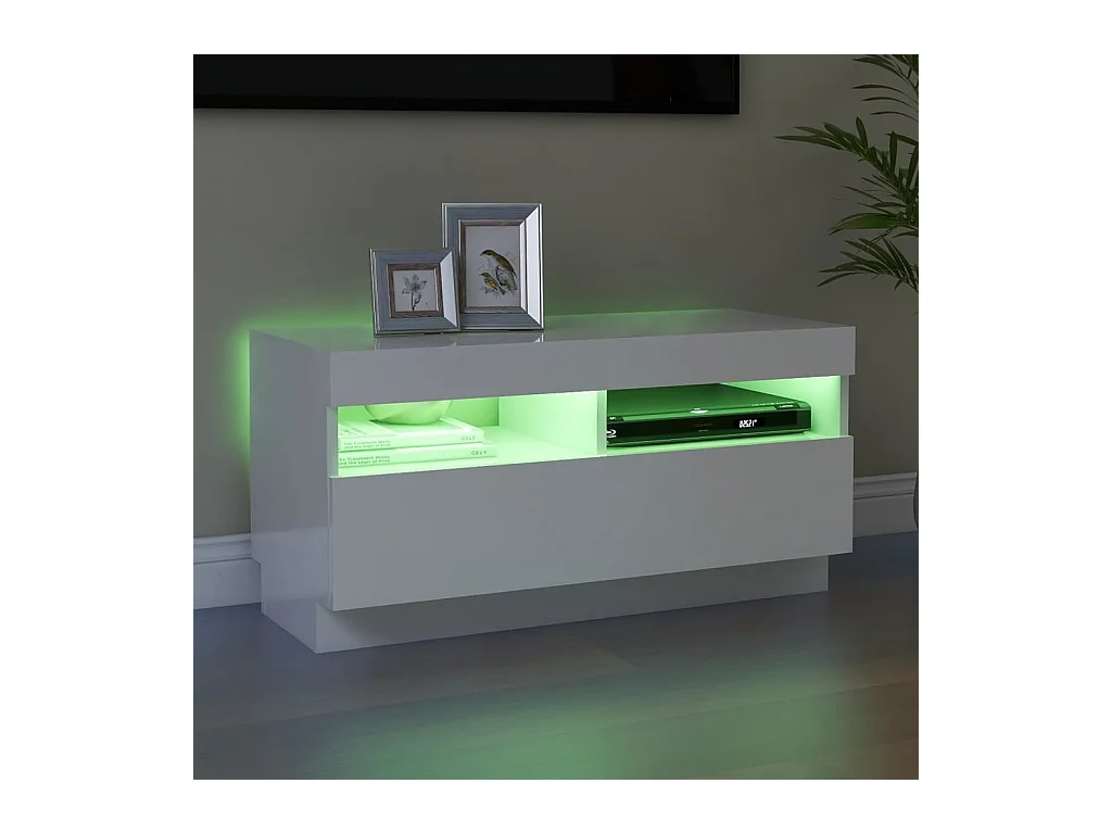 Meuble TV avec lumières LED blanc brillant 80x35x40 cm