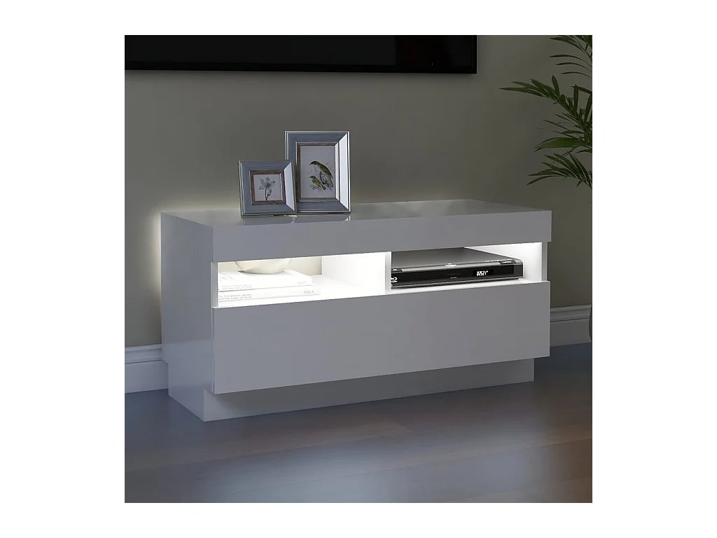 Meuble TV avec lumières LED blanc brillant 80x35x40 cm