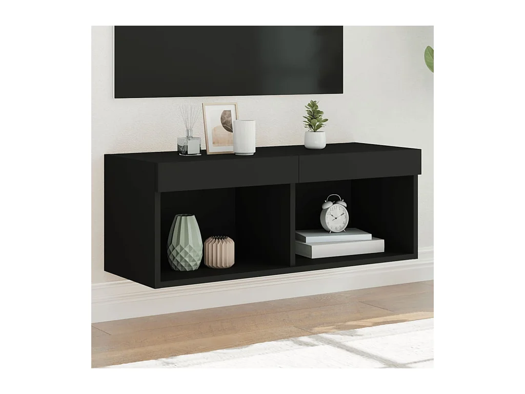 Meuble TV avec lumières LED noir 80x30x30 cm