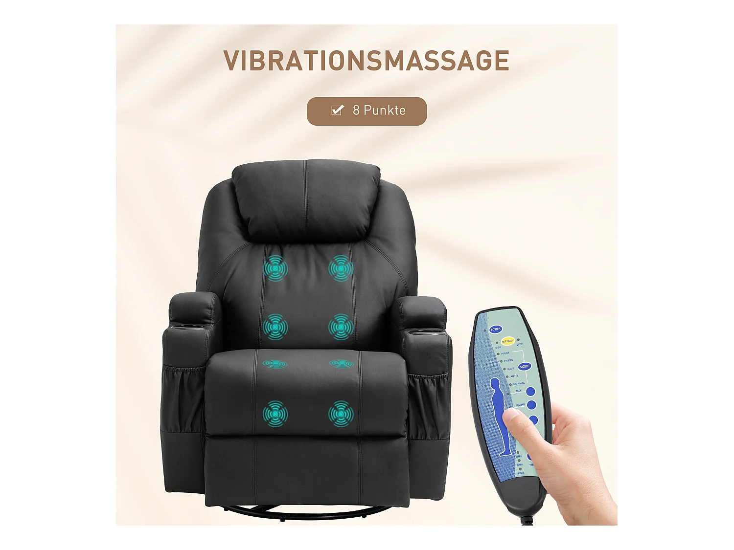 Fauteuil relax électrique avec repose-pieds, 5 modes de massage, Microfibre, Noir (84x92x109 cm)