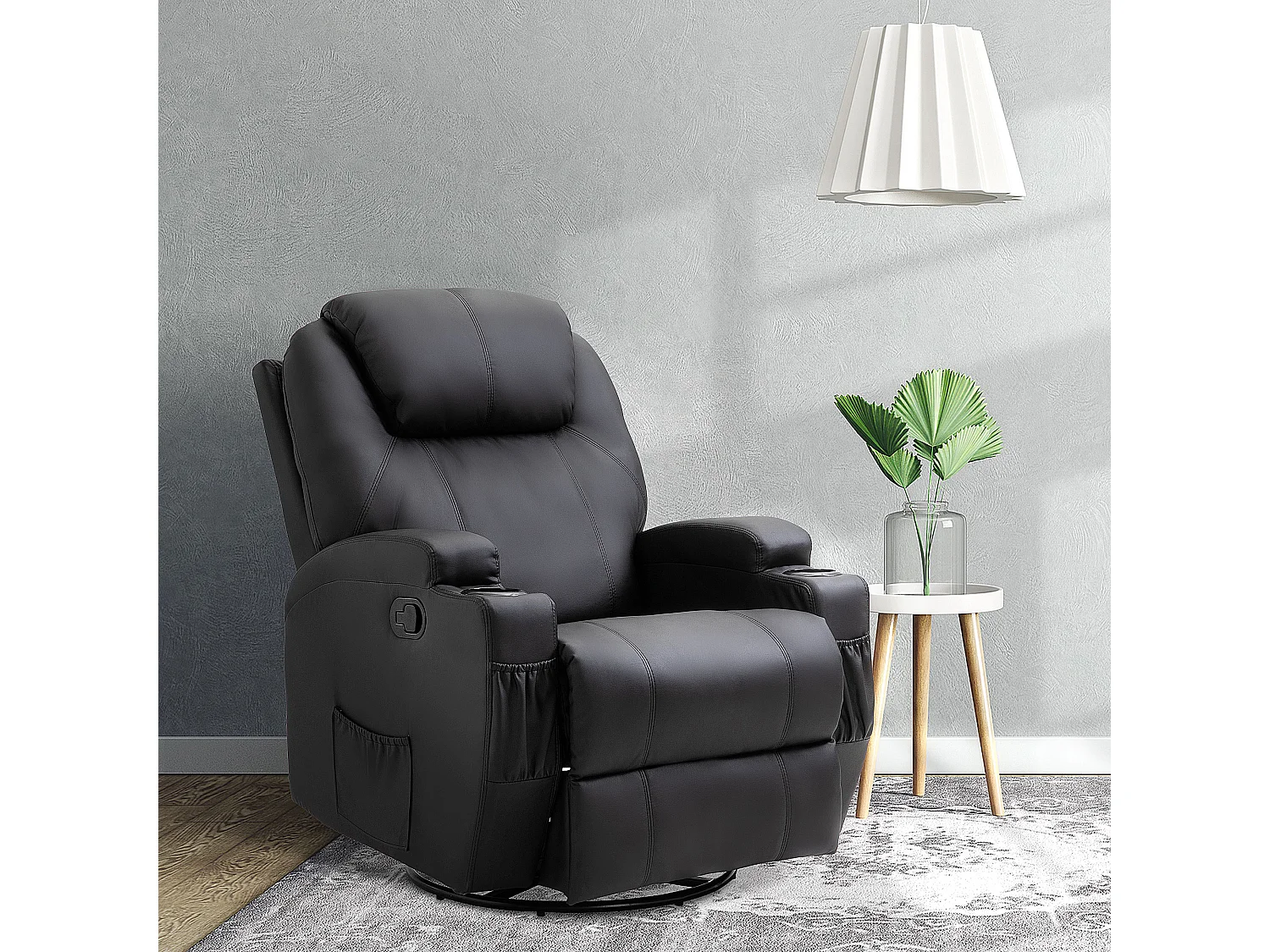 Fauteuil relax électrique avec repose-pieds, 5 modes de massage, Microfibre, Noir (84x92x109 cm)