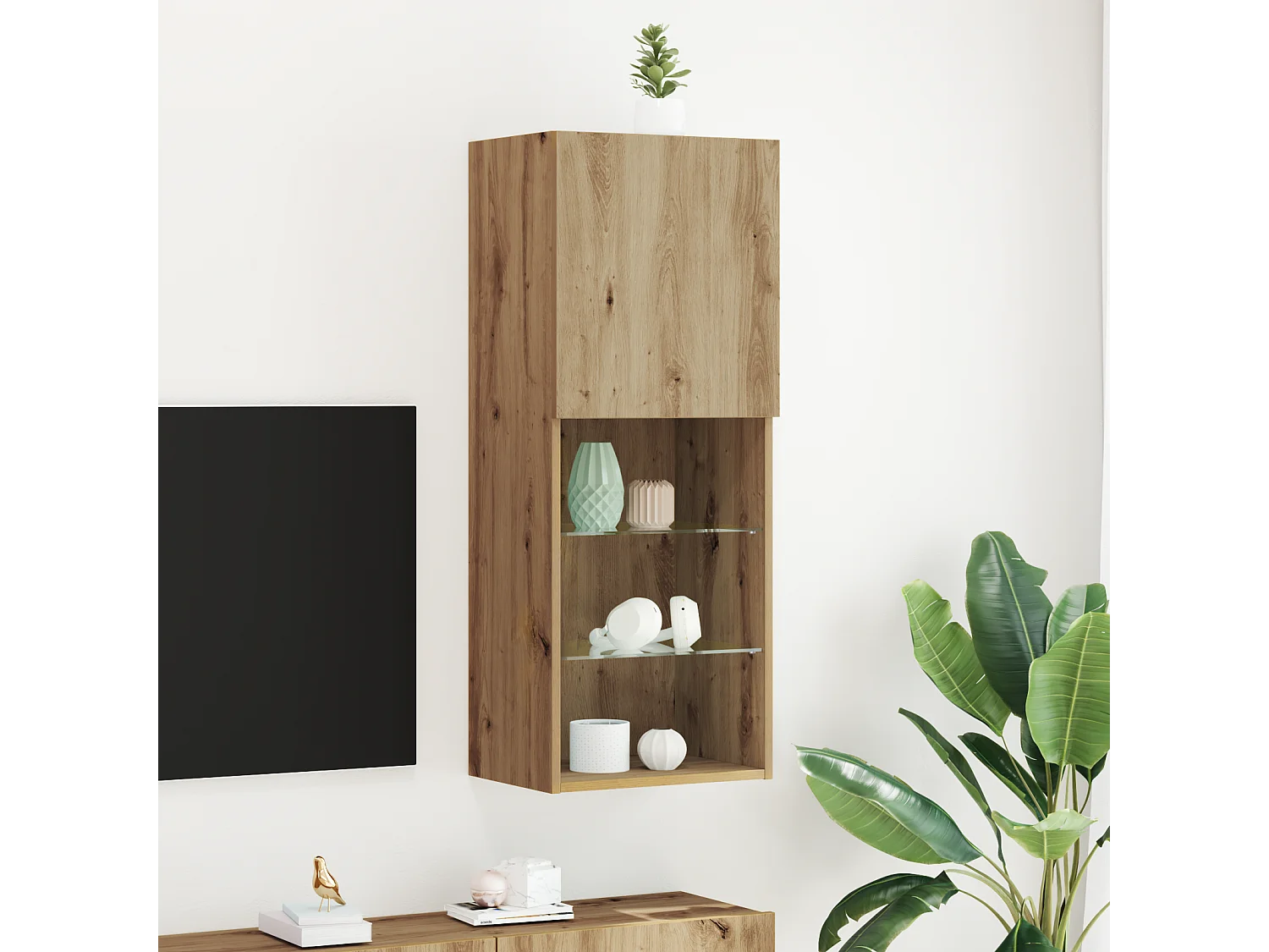 Meuble TV avec éclairage LED Chêne Artisan 40,5x30x102 cm