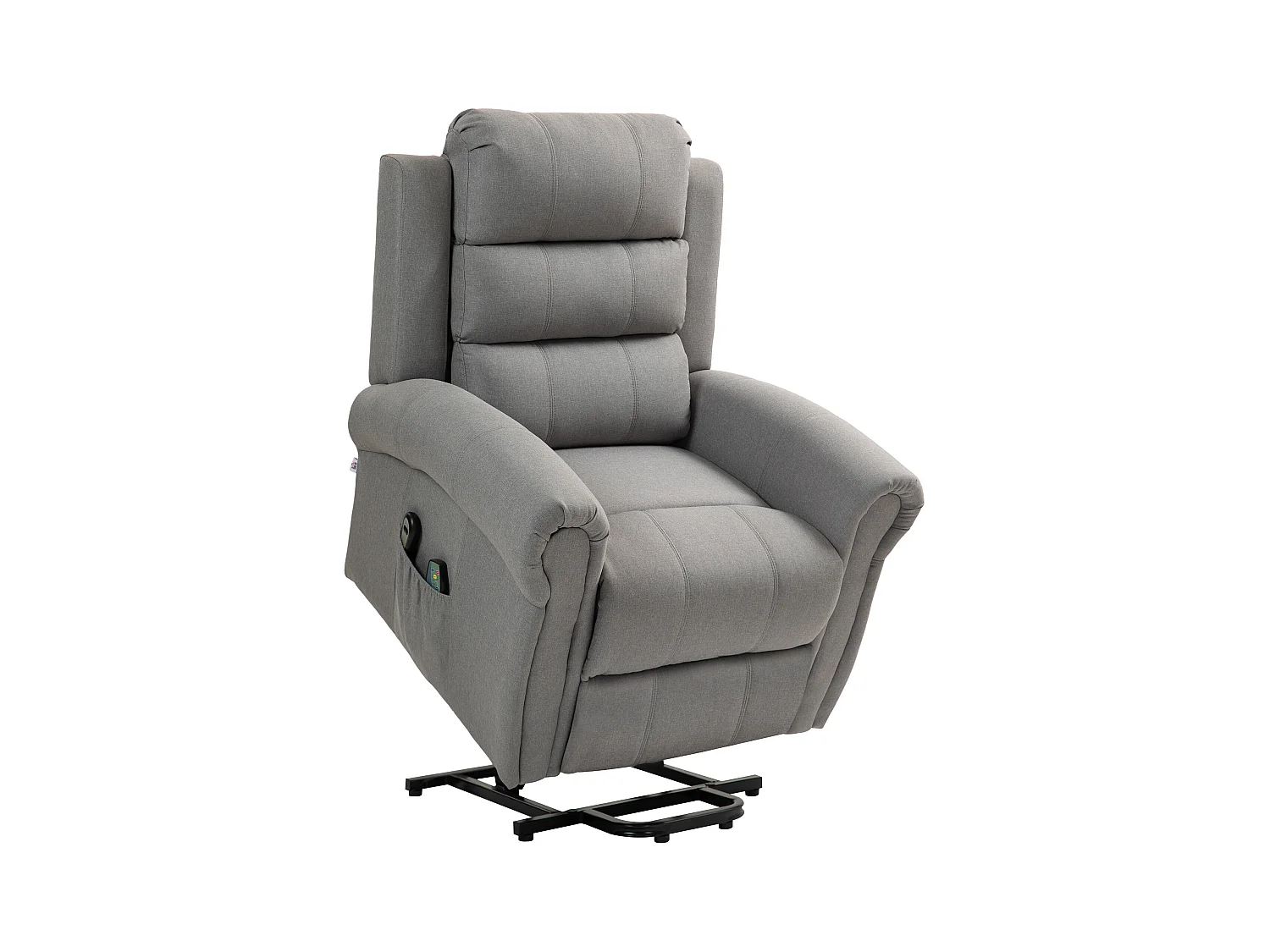 Fauteuil TV électrique avec fonction de levée, Relax avec fonction de massage et chauffage, revêtement en tissu, gris clair (91x89x106 cm)