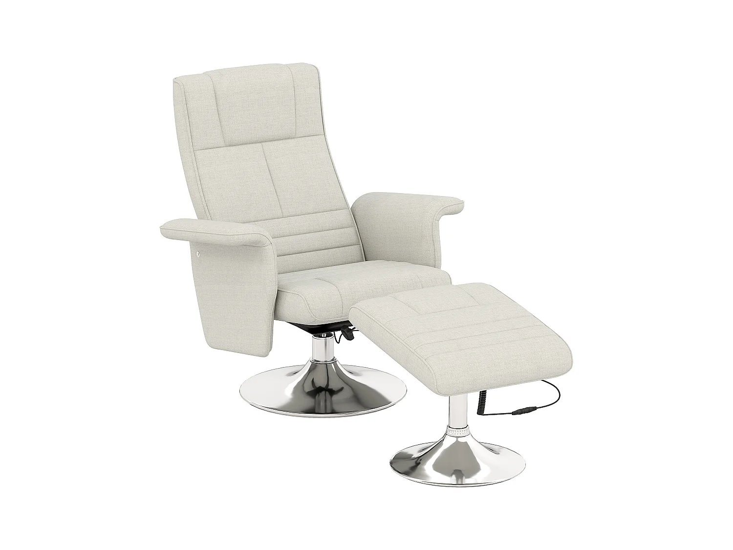 Fauteuil relax avec fonction de massage, repose-pieds, pivotant, lin, crème (78x95x88 cm)