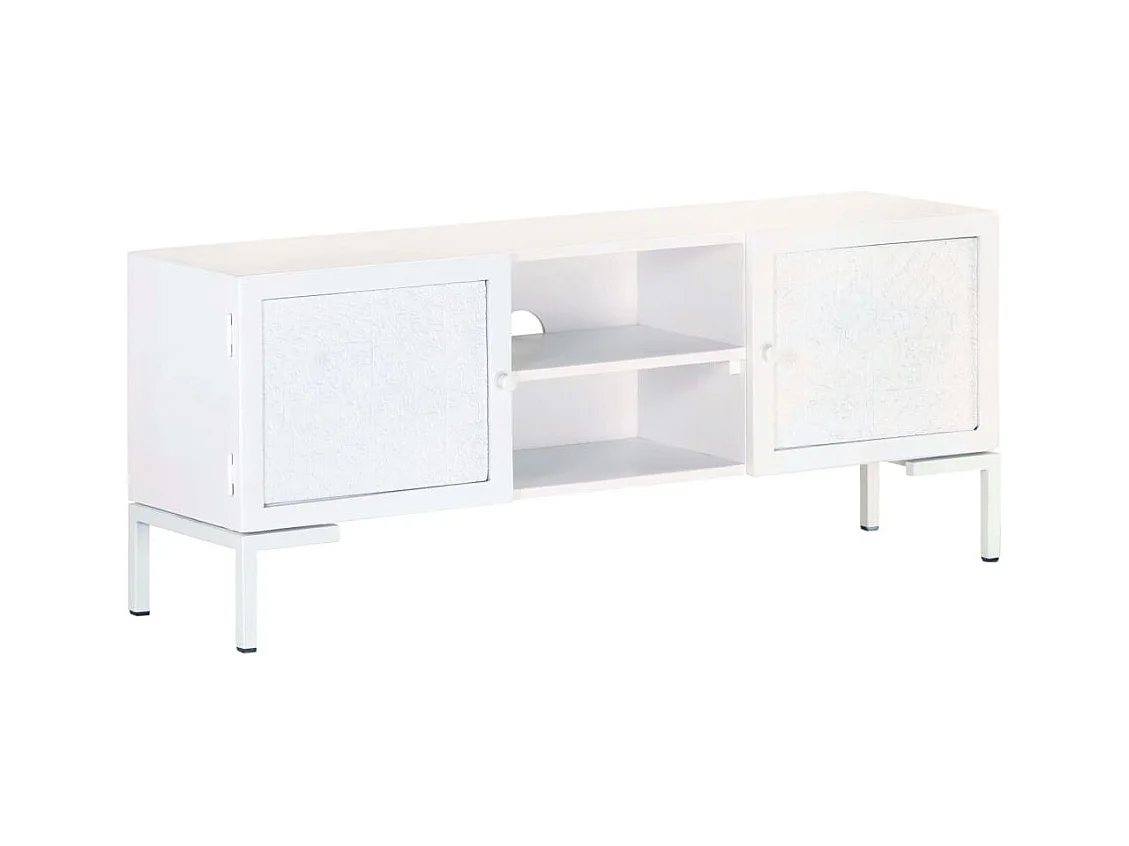 Meuble TV Blanc 115x30x46 cm Bois massif de manguier