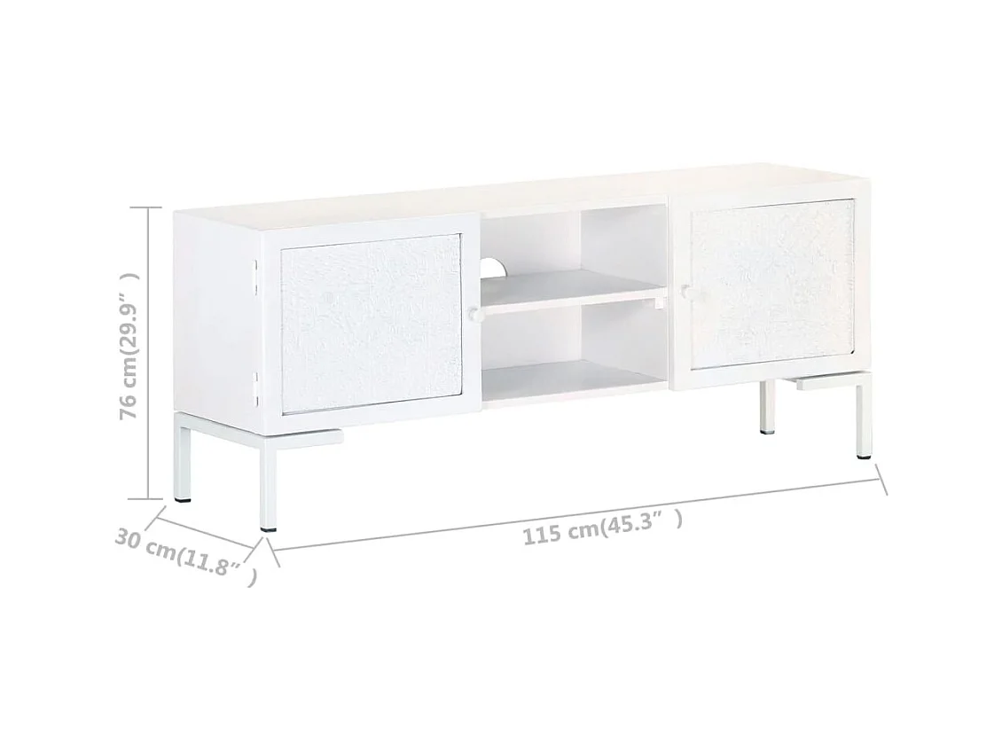 Meuble TV Blanc 115x30x46 cm Bois massif de manguier