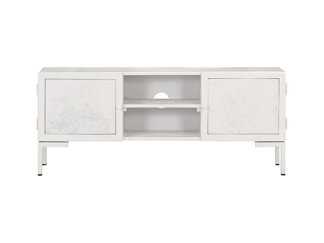 Meuble TV Blanc 115x30x46 cm Bois massif de manguier