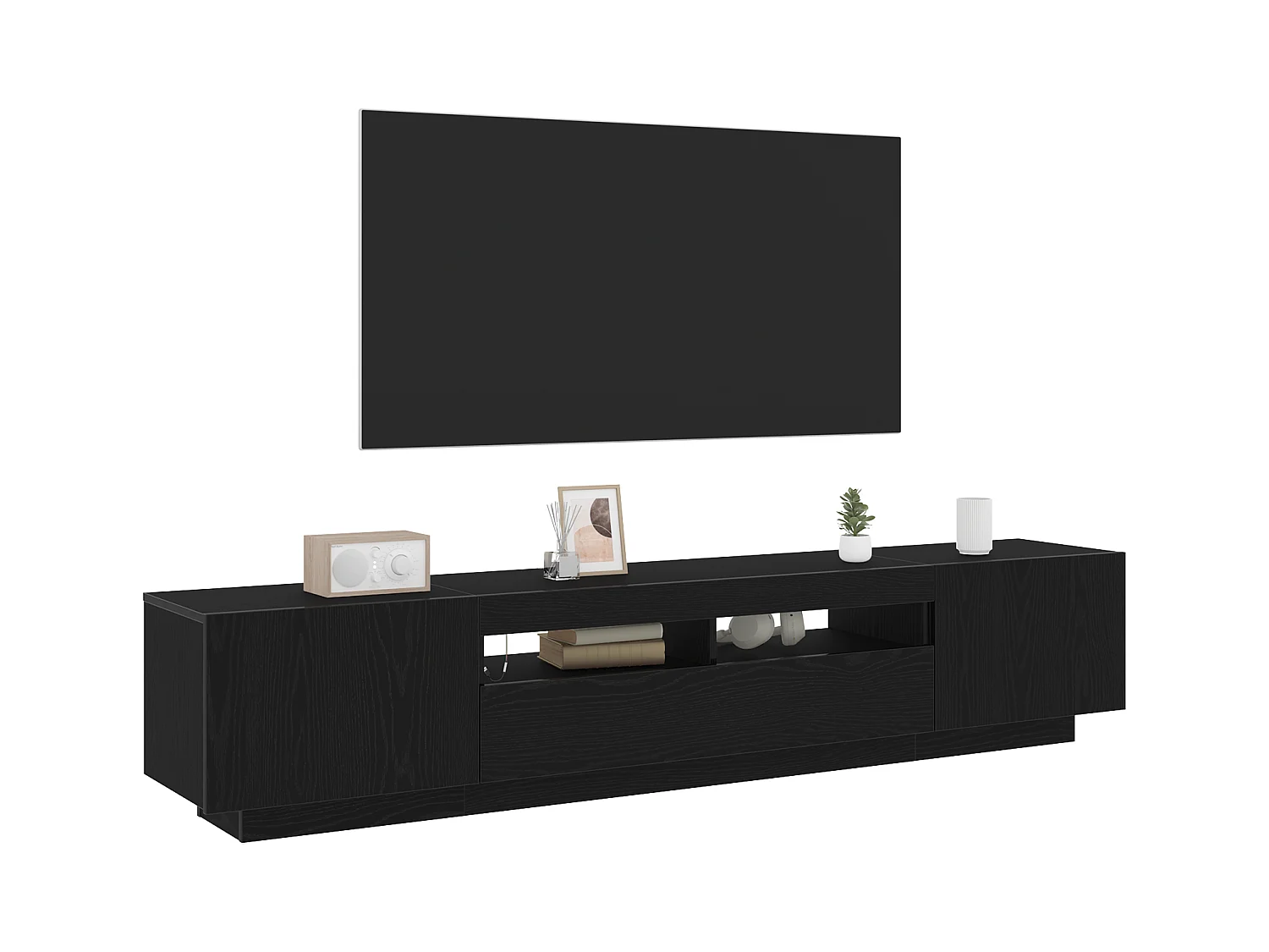 Meuble TV avec lumières LED en chêne noir 200x35x40 cm