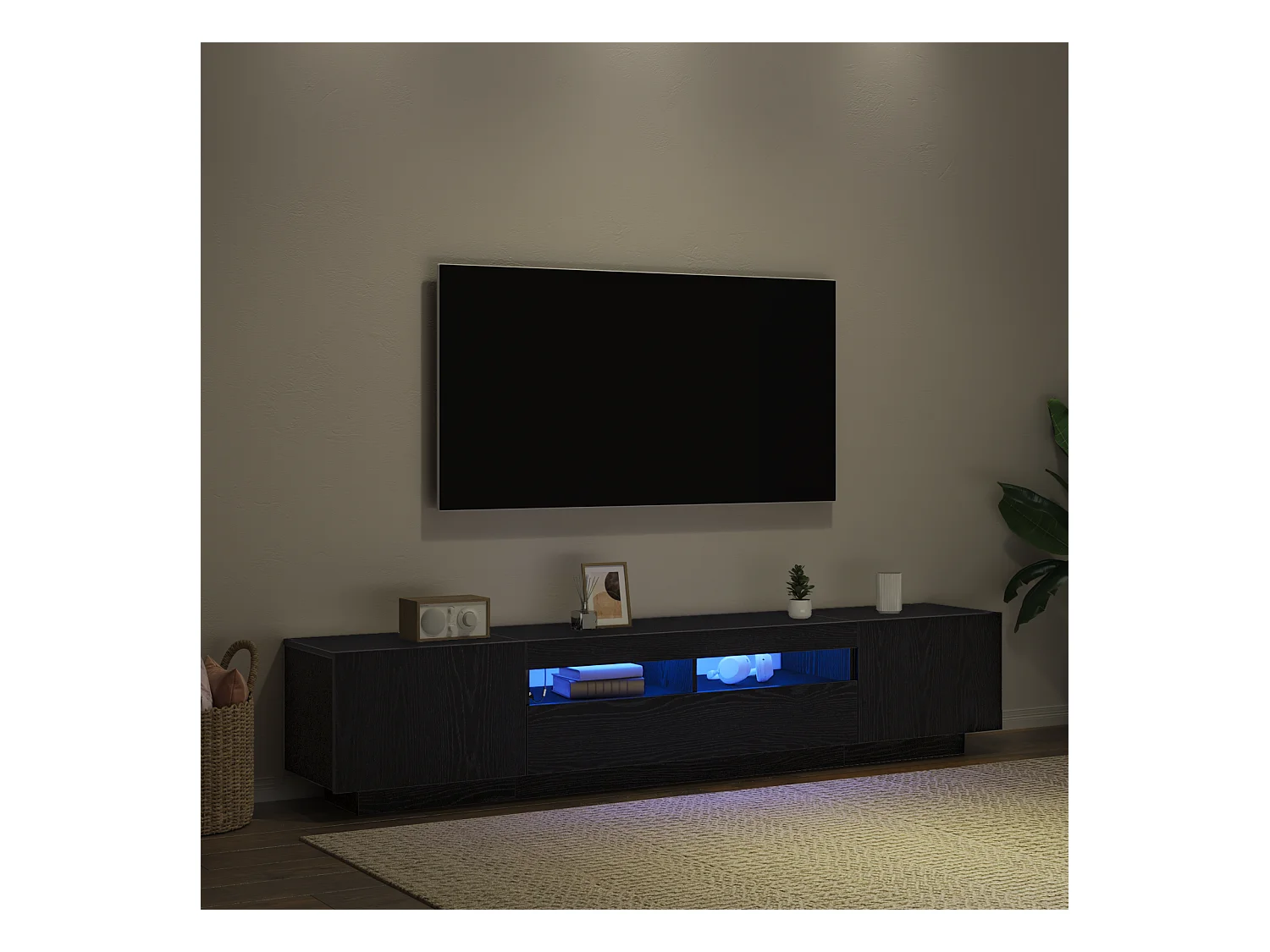 Meuble TV avec lumières LED en chêne noir 200x35x40 cm