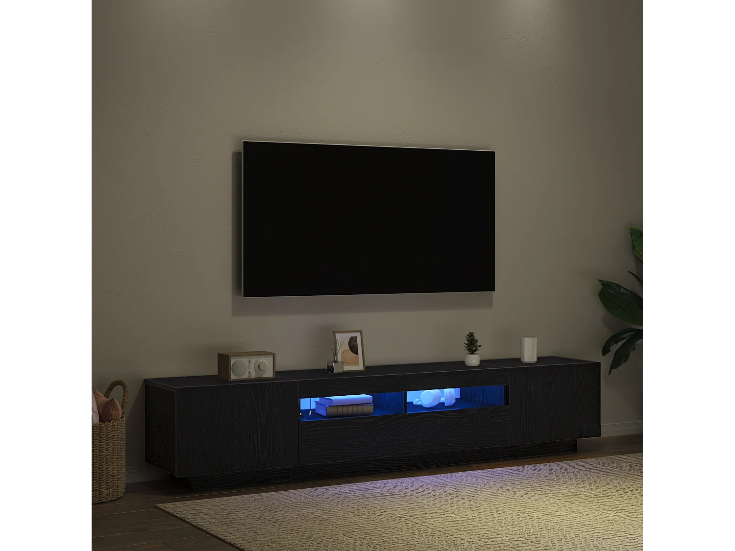 Meuble TV avec lumières LED en chêne noir 200x35x40 cm