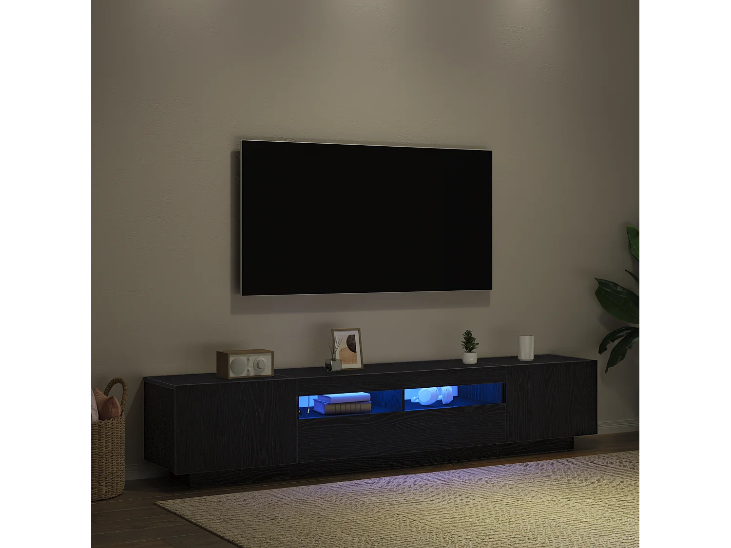 Meuble TV avec lumières LED en chêne noir 200x35x40 cm