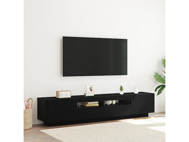 Meuble TV avec lumières LED en chêne noir 200x35x40 cm