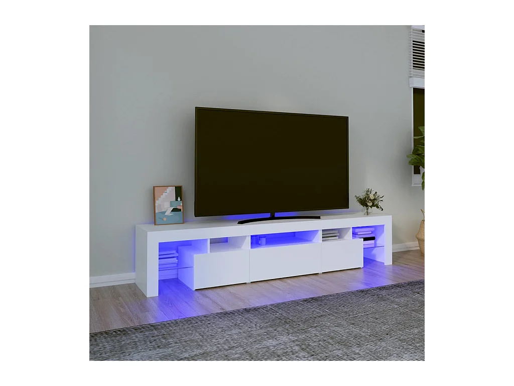 Meuble TV avec lumières LED Blanc 200x36,5x40 cm