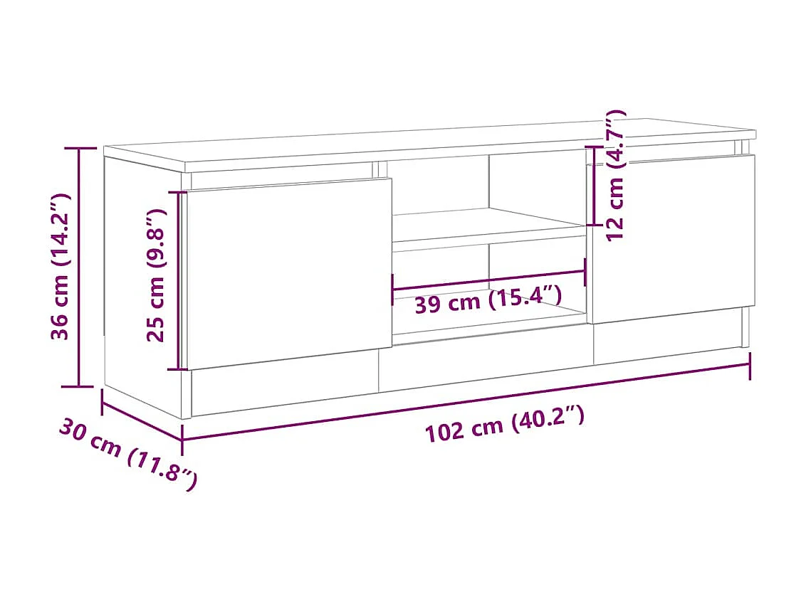 Meuble TV chêne artisanal 102x30x36 cm bois d'ingénierie