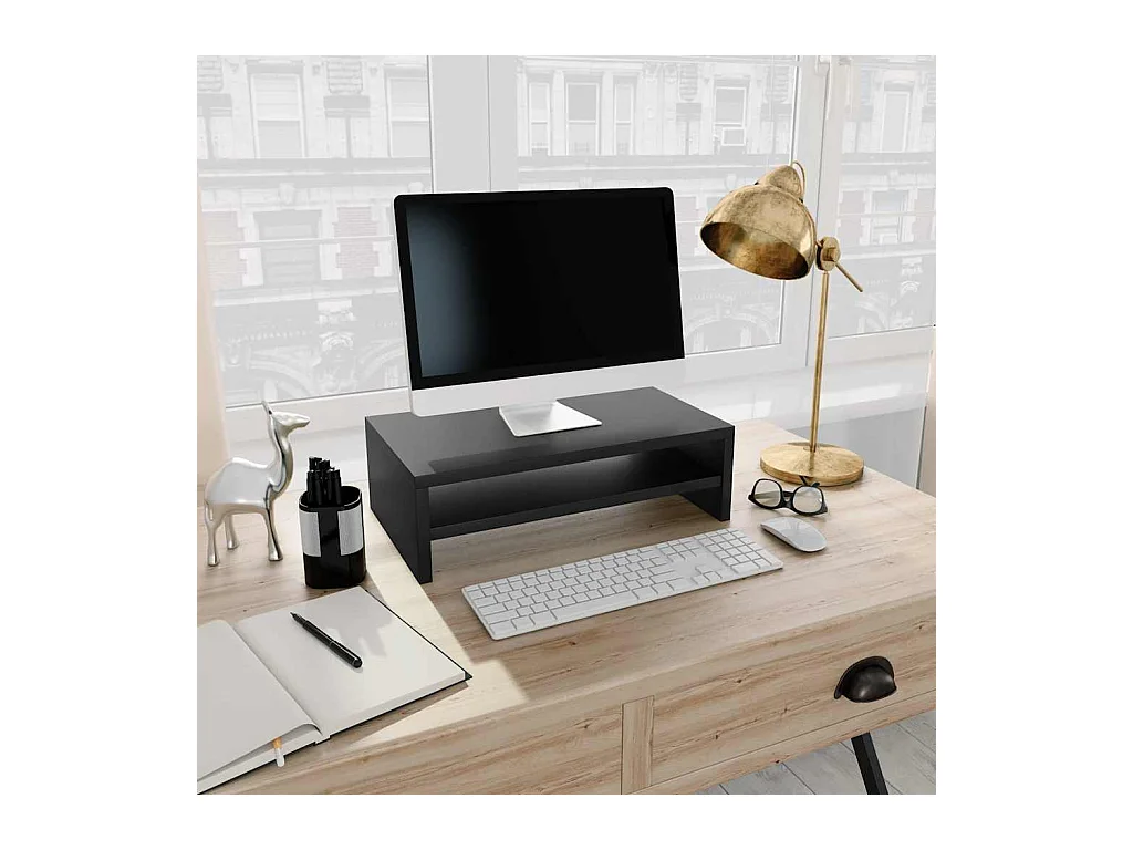 Support de moniteur Noir 42 x 24 x 13 cm Bois d'ingénierie