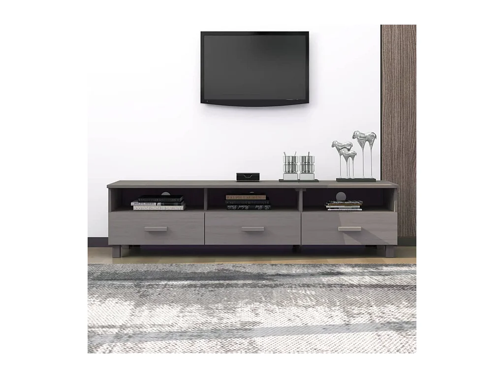 Meuble TV  Gris clair 158x40x40 cm Bois massif de pin